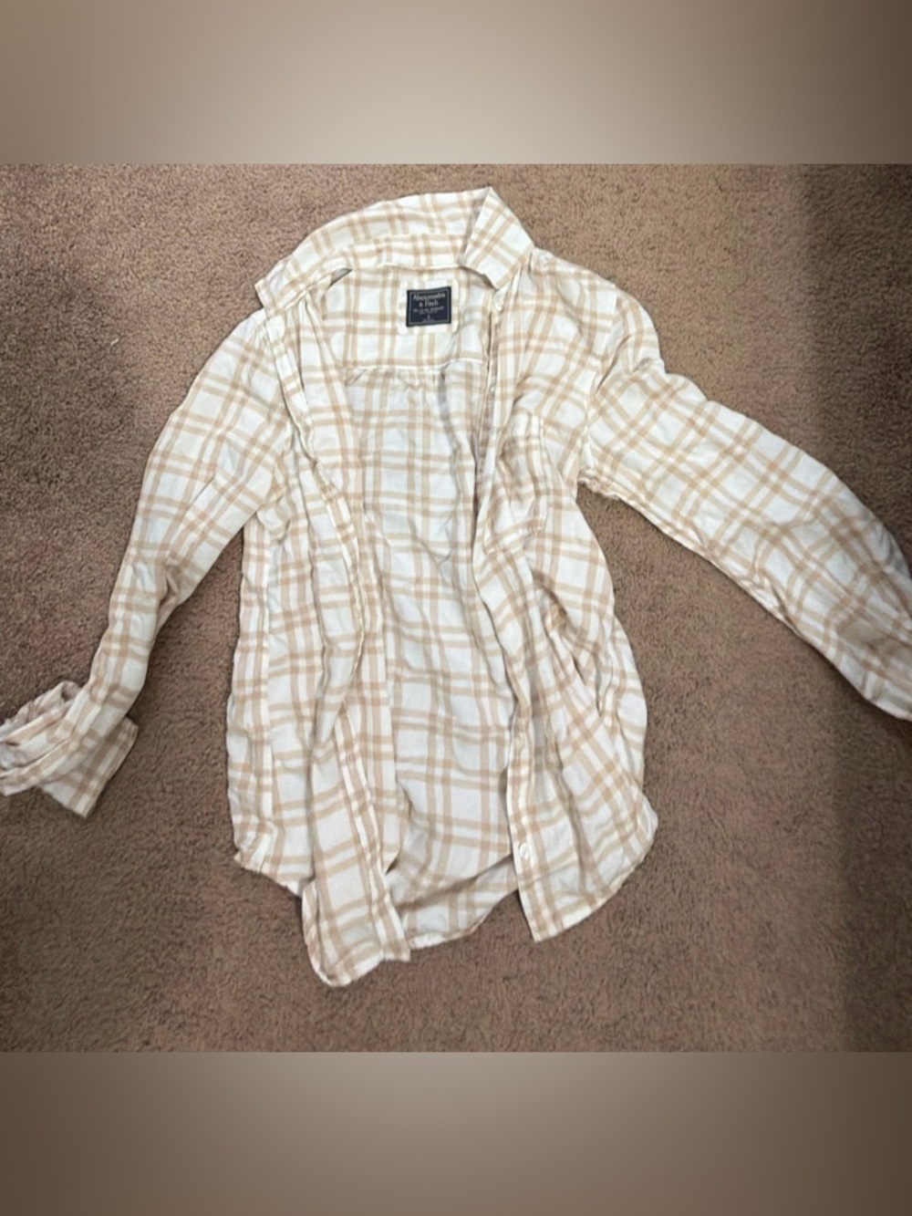 Abercrombie & Fitch Cream and Tan Plaid Button-Down Shirt